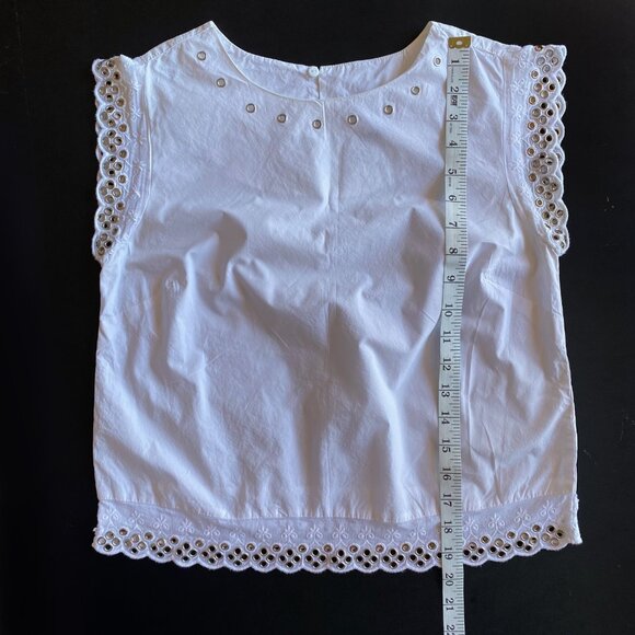 New Look White Cotton Metal Grommet Eyelet Detailing Trim Top Size 6 Petite - Picture 6 of 8
